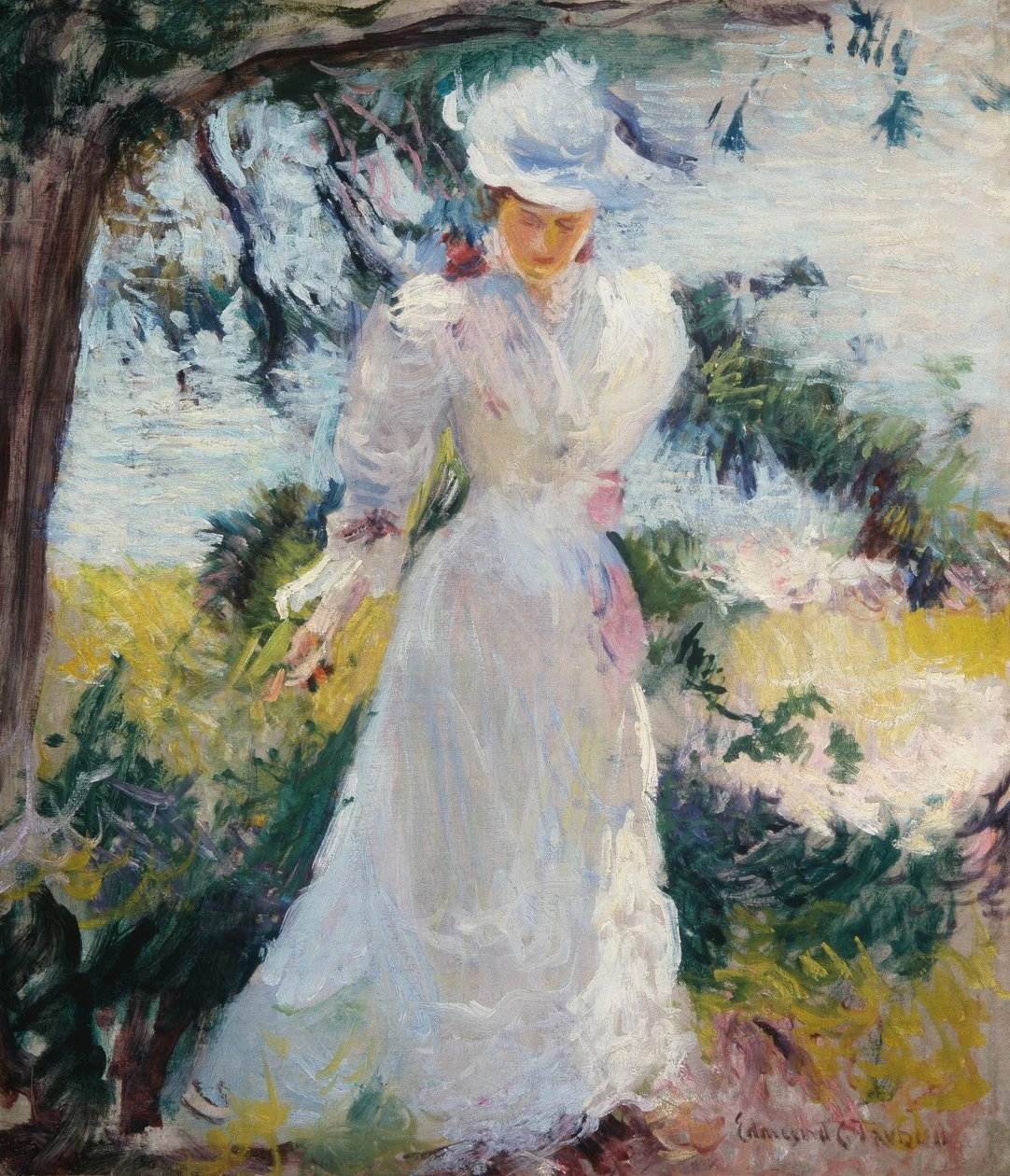 Edmund Tarbell - Mia moglie, Emeline, in un giardino